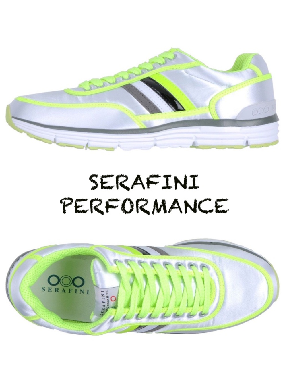 SERAFINI PERFORMANCE MEN'S NIB SILVER/LIME SNEAKERS. EU 44 / US 10 M